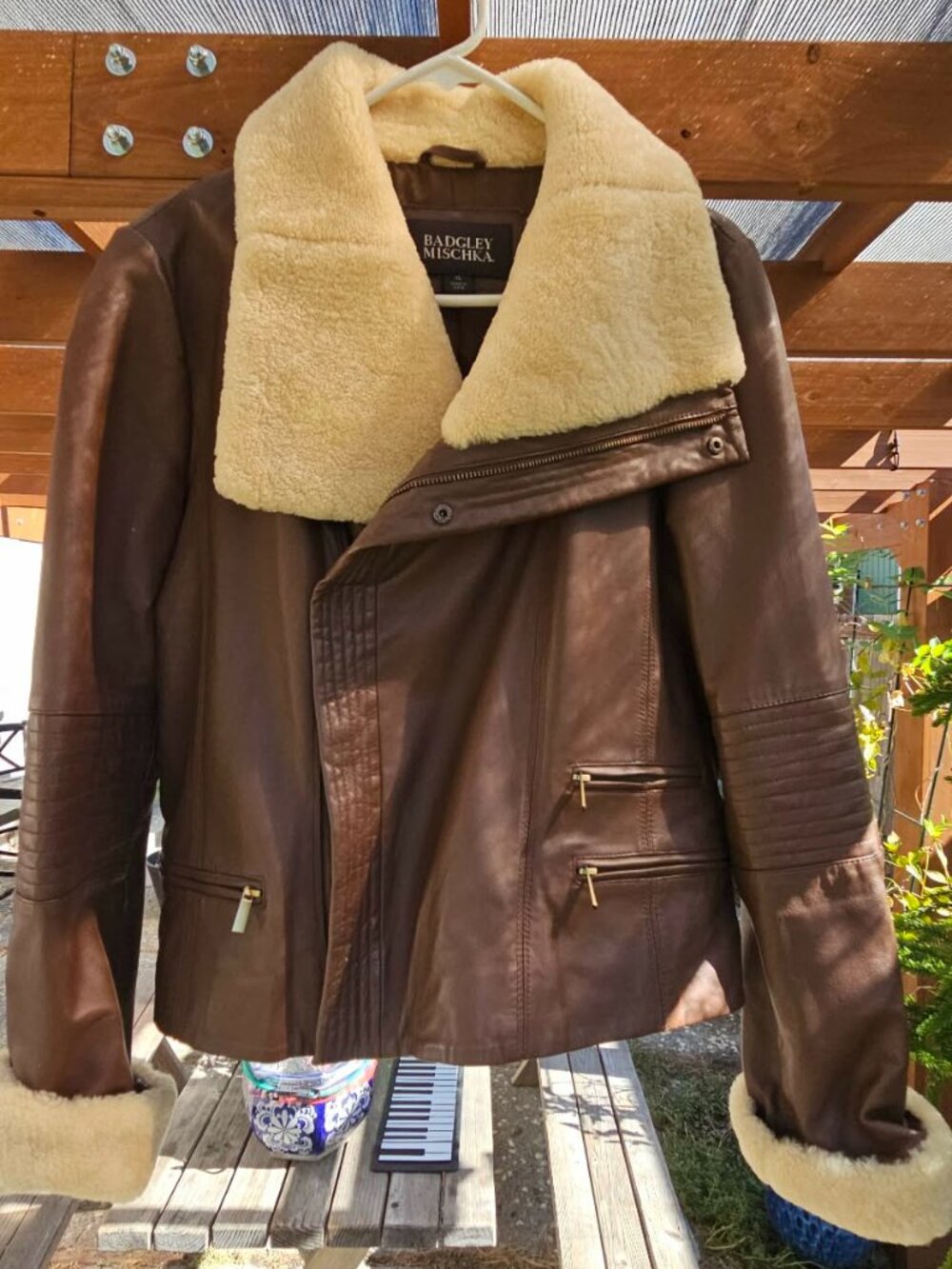 Badgley Mischka Lambskin Shearling bomber jacket XL original retail $475
